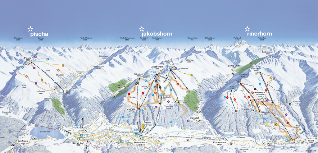Panoramakarte Davos Klosters Pischa Jakobshorn Rinerhorn